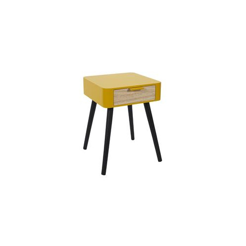 Chevet 1 tiroir en bois jaune moutarde m1