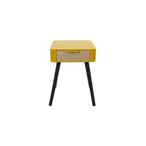 Chevet 1 tiroir en bois jaune moutarde m1