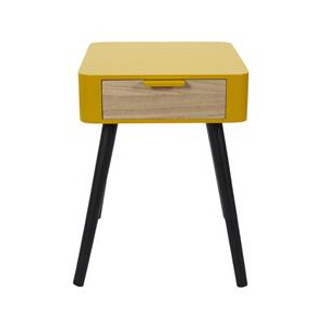Chevet 1 tiroir en bois jaune moutarde m1