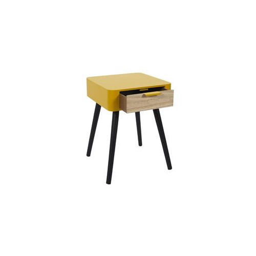 Chevet 1 tiroir en bois jaune moutarde m1