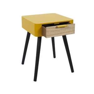 Chevet 1 tiroir en bois jaune moutarde m1