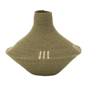 Vase 3 lignes jonc de mer vert/blanc