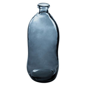 VASE BOUTEILLE VERRE RECYCLE BLEU ORAGE  H73CM