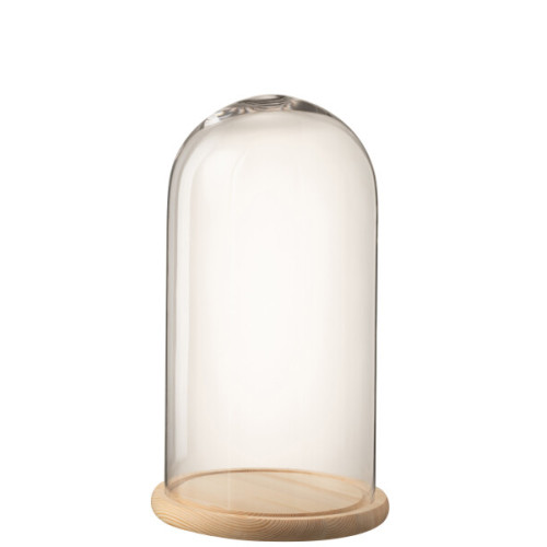 CLOCHE RONDE BOIS/VER TRANS/NAT  28x28x50.5cm