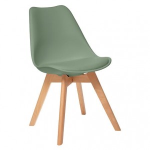 Chaise "baya" vert kaki, pieds en hêtre